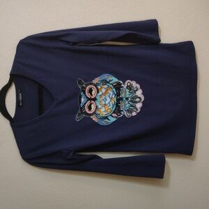 Sequin Owl 3/4 Sleeves Tee S